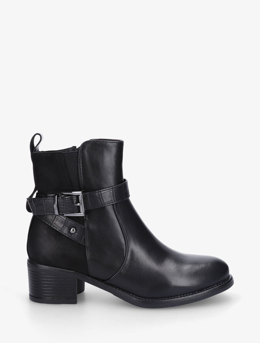 Bottines bi-matière à détail croco - Noir - 5
