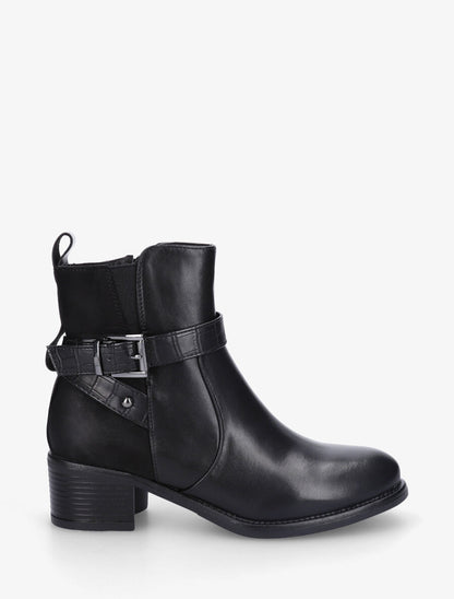 Bottines bi-matière à détail croco - Noir - 5