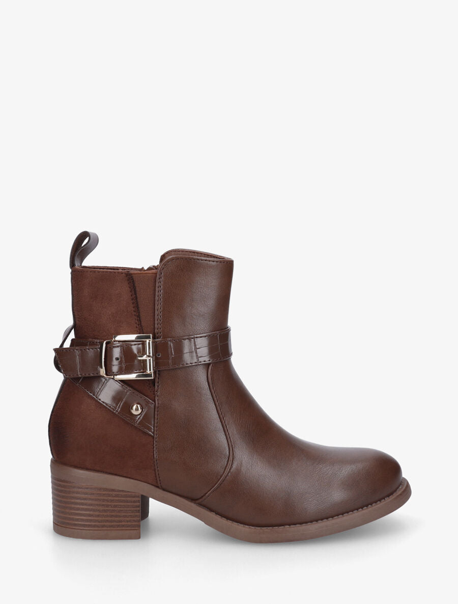 Bottines bi-matière à détail croco - Marron - 1