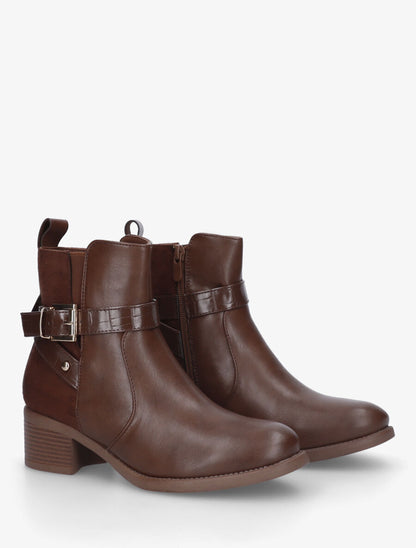 Bottines bi-matière à détail croco - Marron - 4