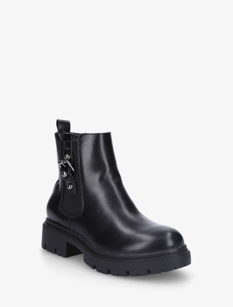 Bottines élastiquées en simili - Noir - 2