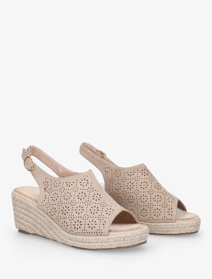 Sandales compensées à motifs ajourés - Taupe - 4