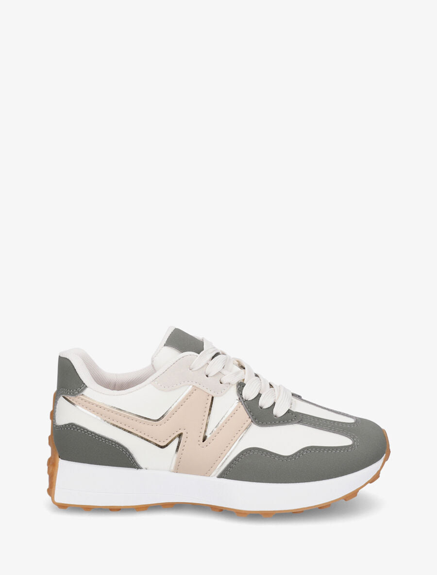 Baskets en simili bi-matière - Kaki - 1