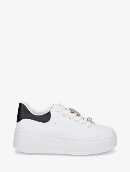 Sneakers à contrefort contrastant et bijoux strassés - Noir - 1