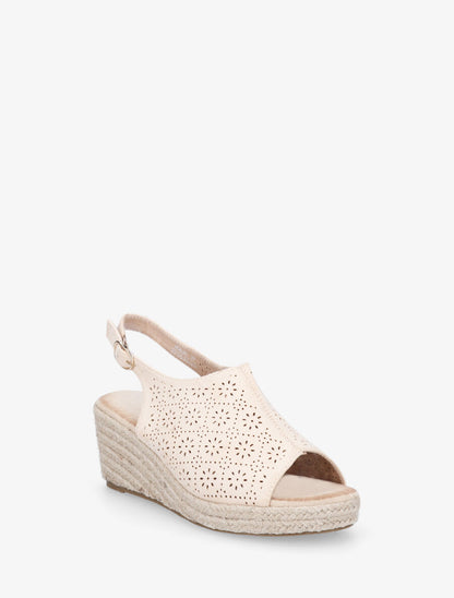 Sandales compensées à motifs ajourés - Beige - 2