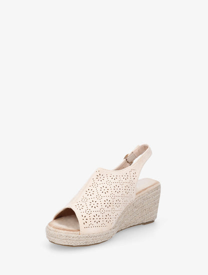 Sandales compensées à motifs ajourés - Beige - 3