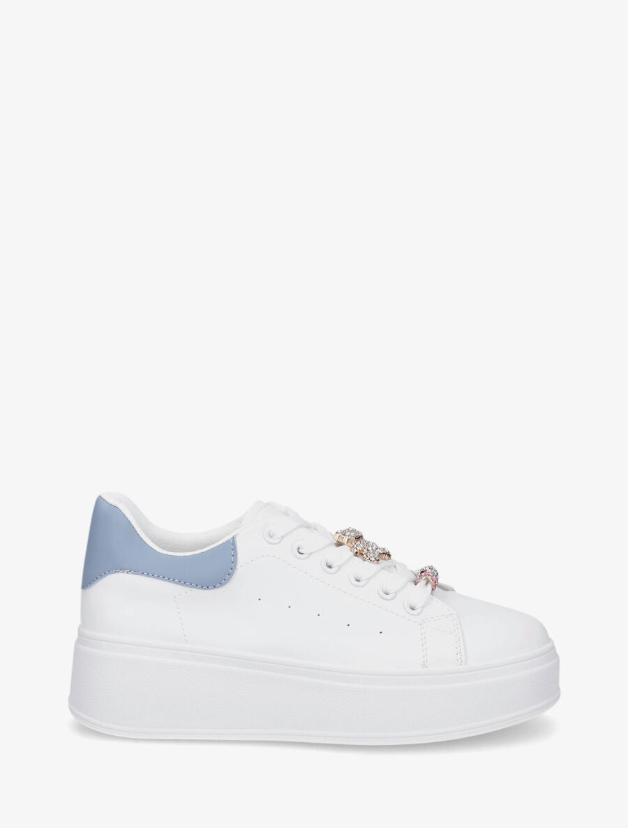 Sneakers à contrefort contrastant et bijoux strassés - Bleu - 1