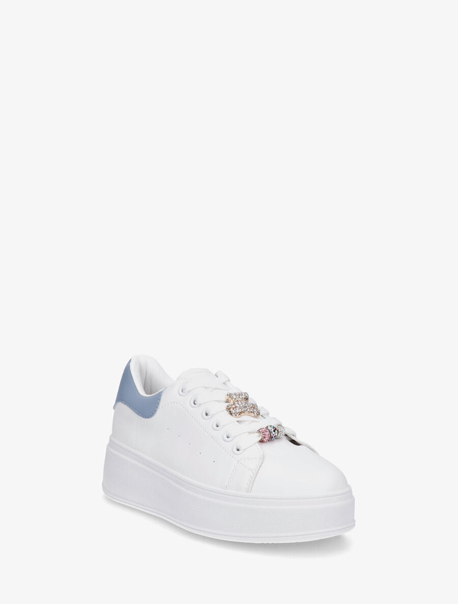 Sneakers à contrefort contrastant et bijoux strassés - Bleu - 2