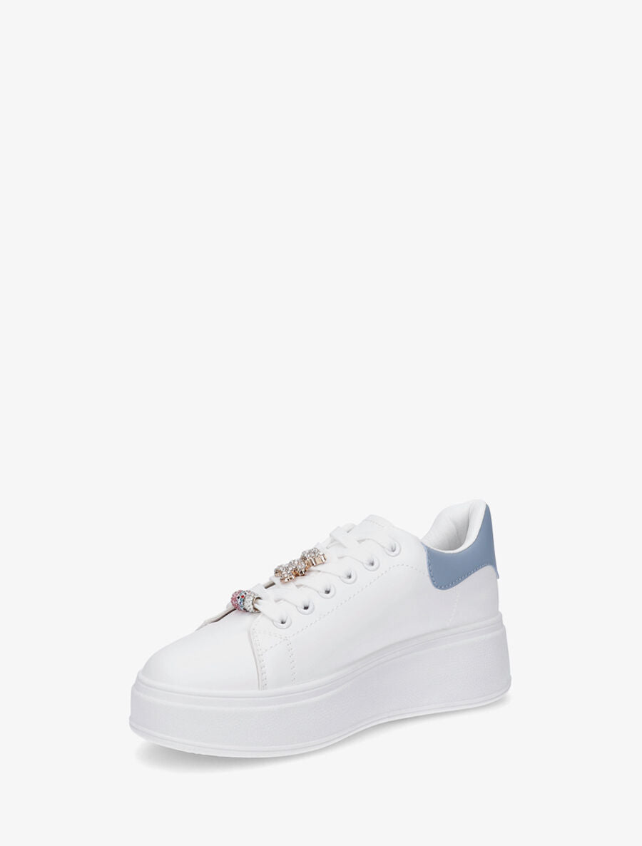 Sneakers à contrefort contrastant et bijoux strassés - Bleu - 3