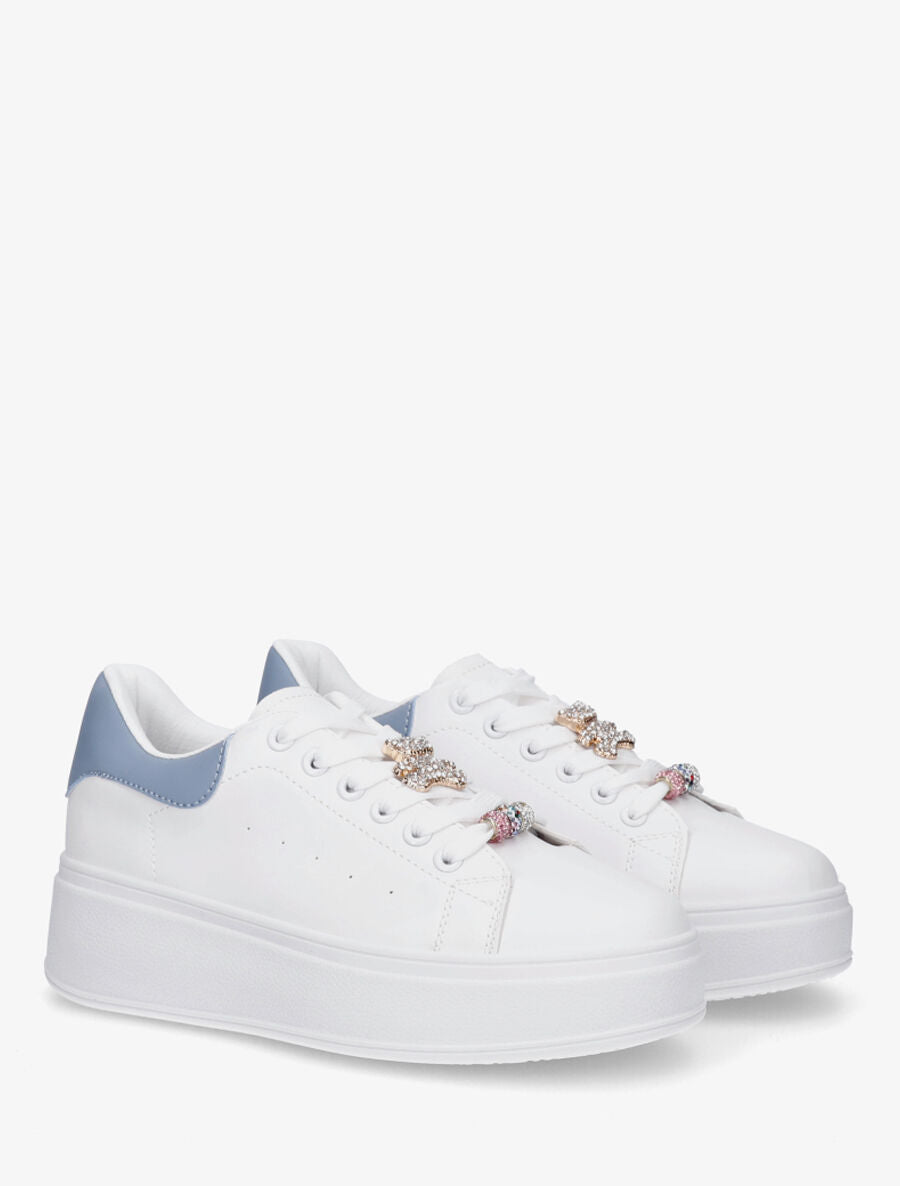 Sneakers à contrefort contrastant et bijoux strassés - Bleu - 4