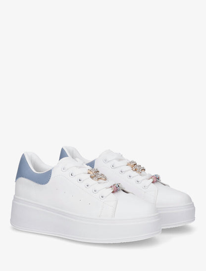 Sneakers à contrefort contrastant et bijoux strassés - Bleu - 4