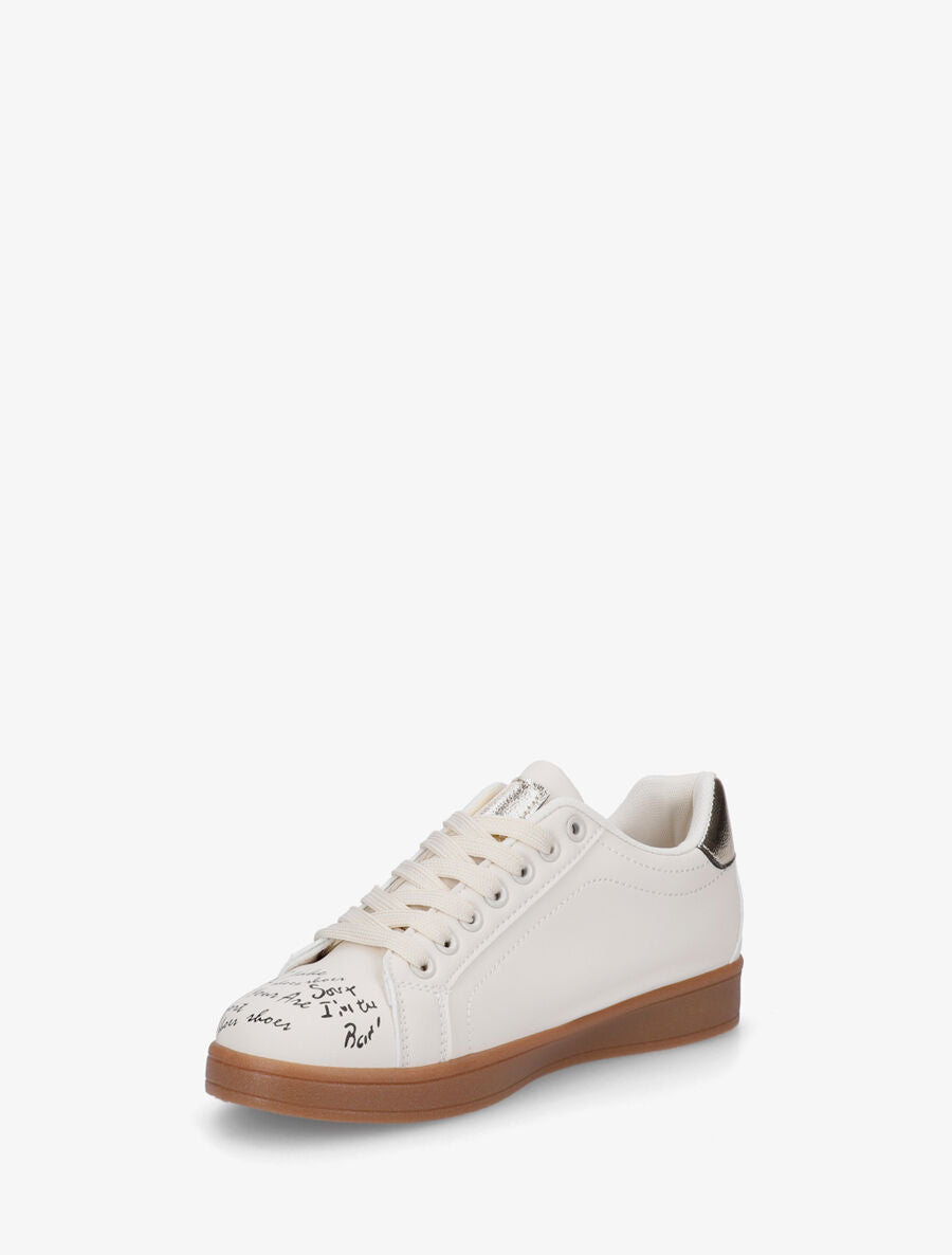 Sneakers en simili à flocage et empiècement coeur - Beige - 3