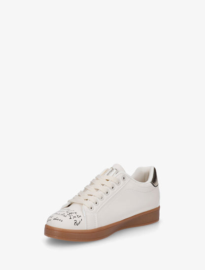 Sneakers en simili à flocage et empiècement coeur - Beige - 3