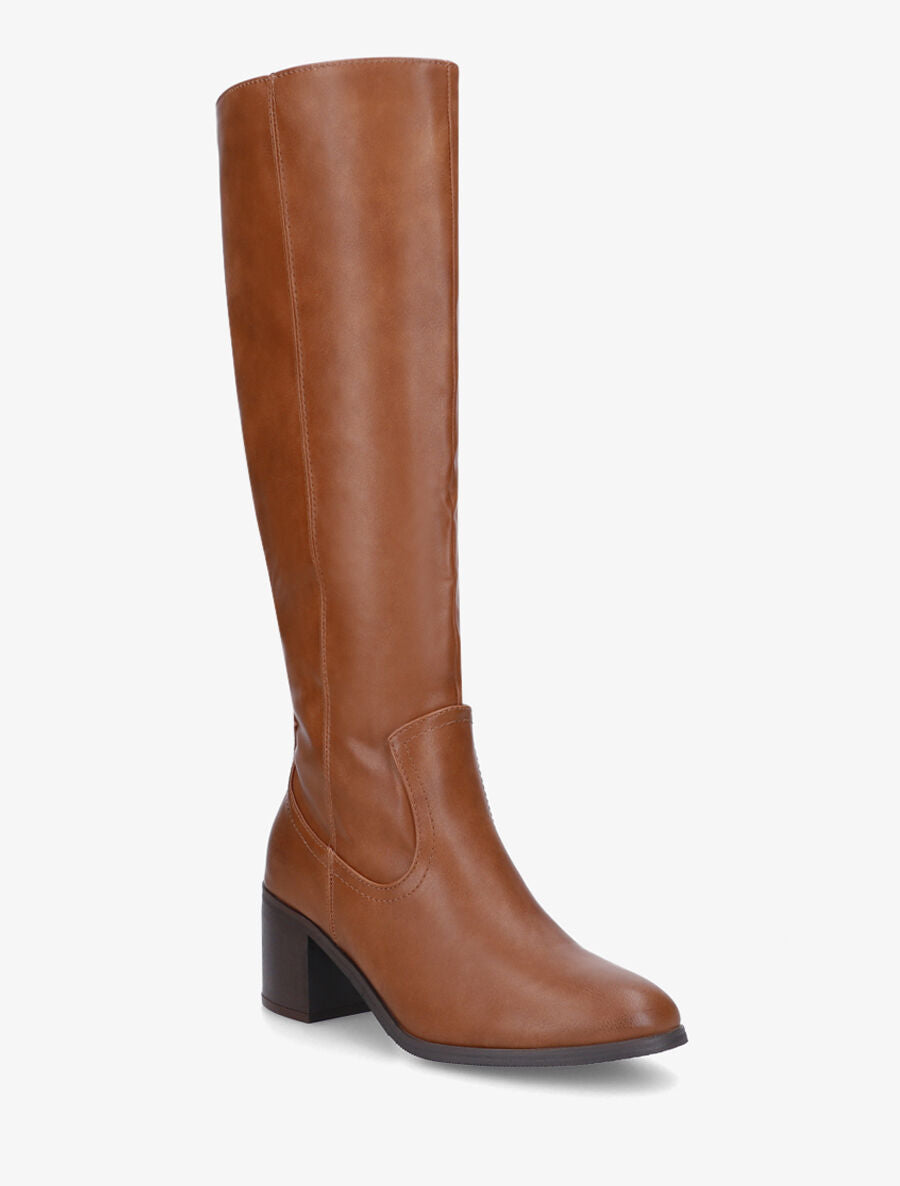Bottes unies en simili à talon - Camel - 2
