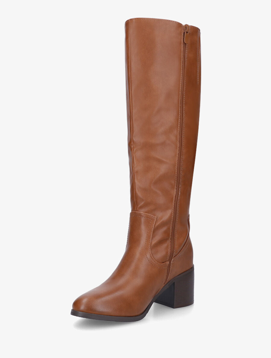 Bottes unies en simili à talon - Camel - 3