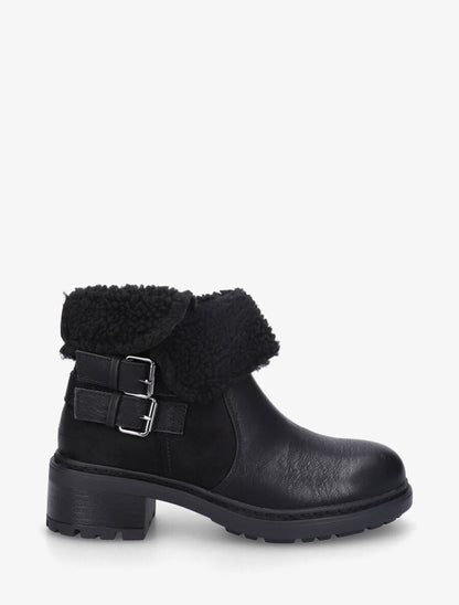Bottines revers molletonné en simili et suédine - Noir - 5