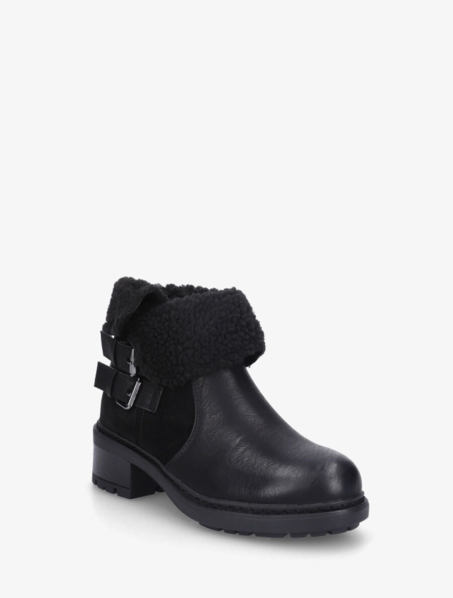 Bottines revers molletonné en simili et suédine - Noir - 2