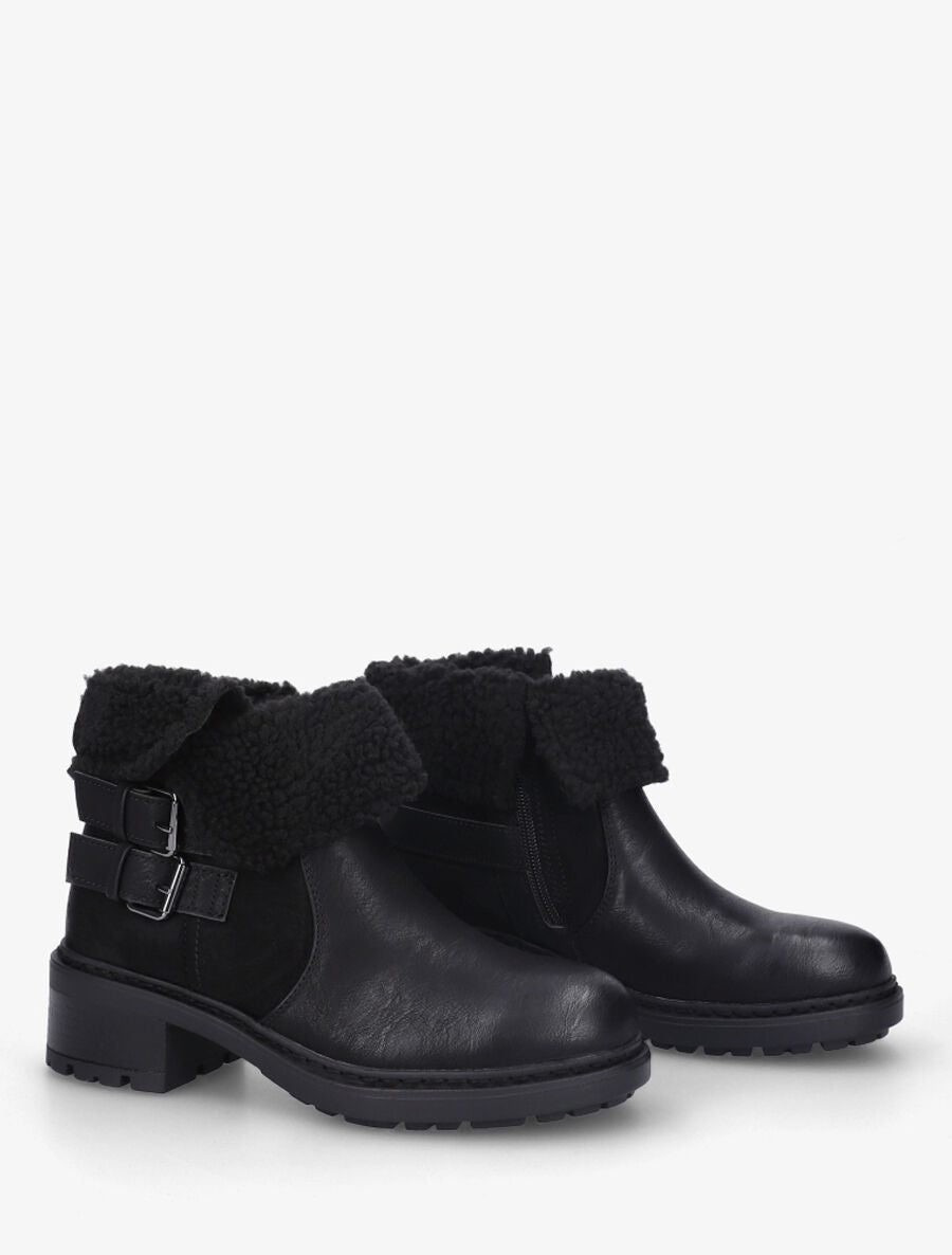 Bottines revers molletonné en simili et suédine - Noir - 4
