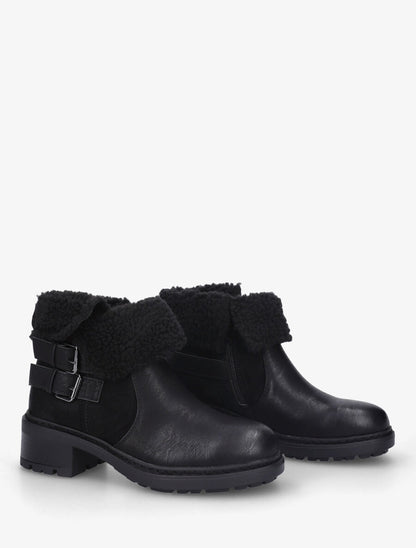 Bottines revers molletonné en simili et suédine - Noir - 4