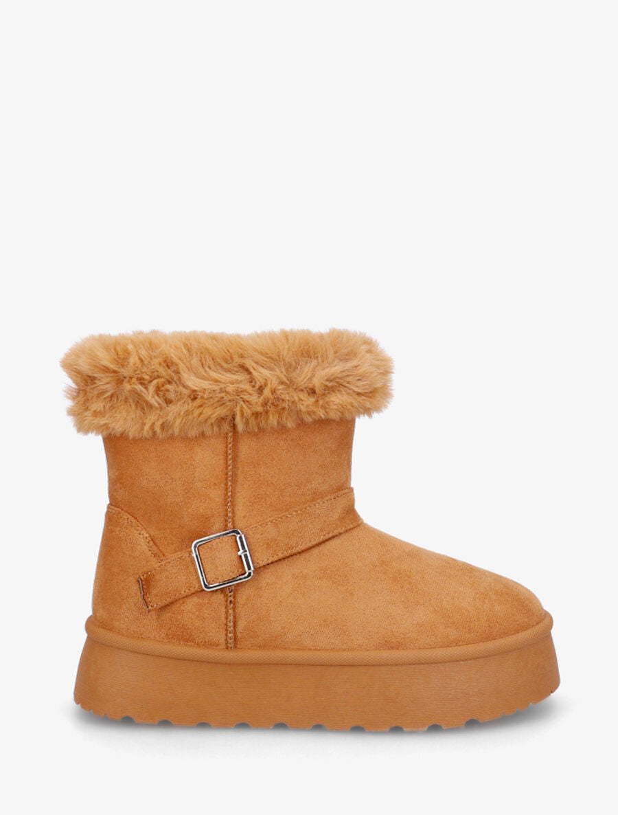 Bottines montantes fourrées à sangle - Camel - 5