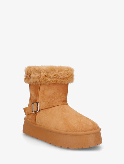 Bottines montantes fourrées à sangle - Camel - 2