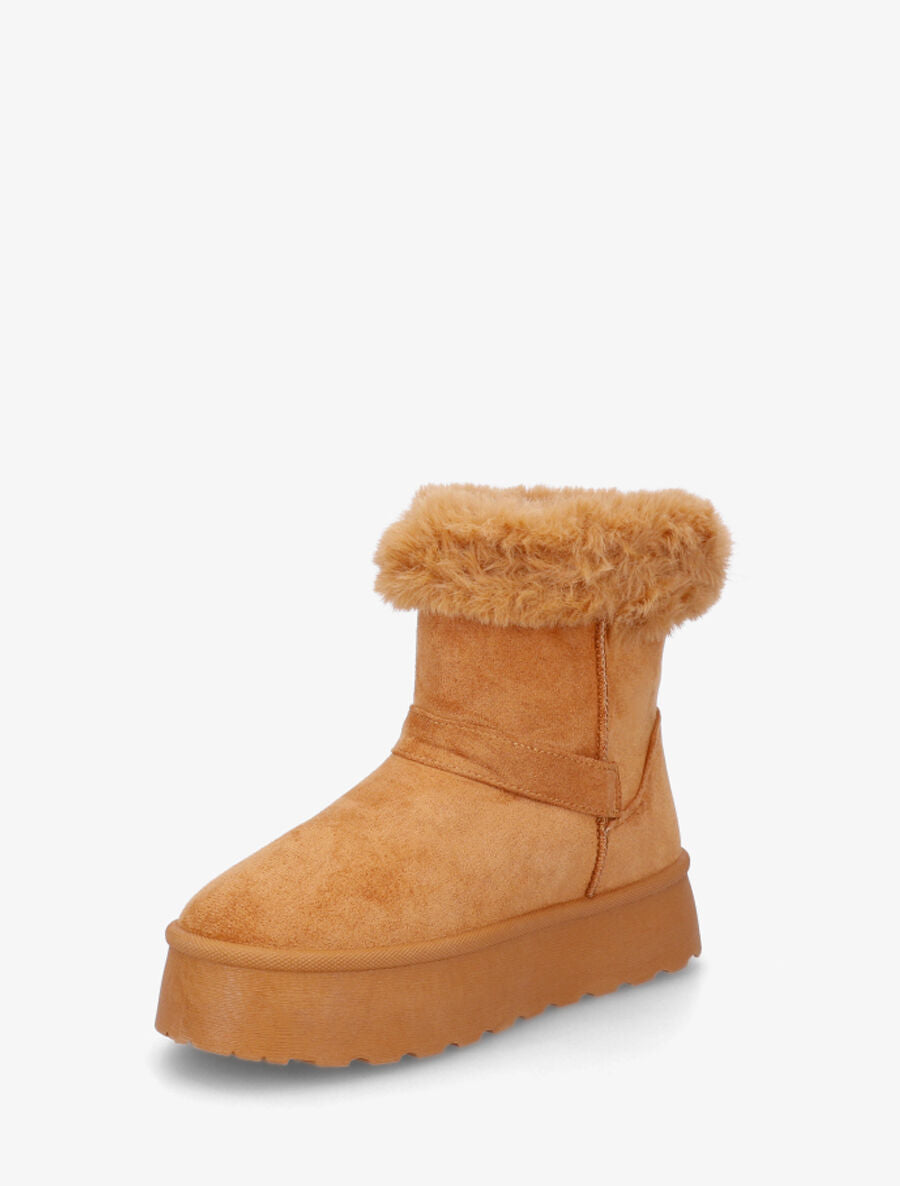 Bottines montantes fourrées à sangle - Camel - 3