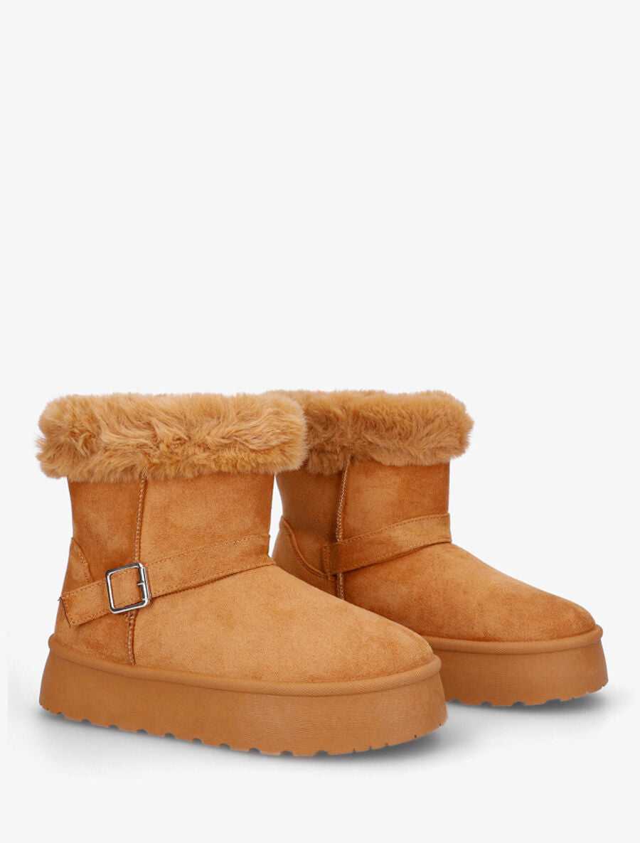 Bottines montantes fourrées à sangle - Camel - 4
