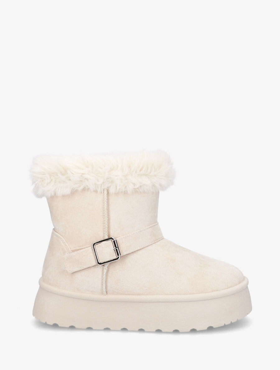 Bottines montantes fourrées à sangle - Beige - 1