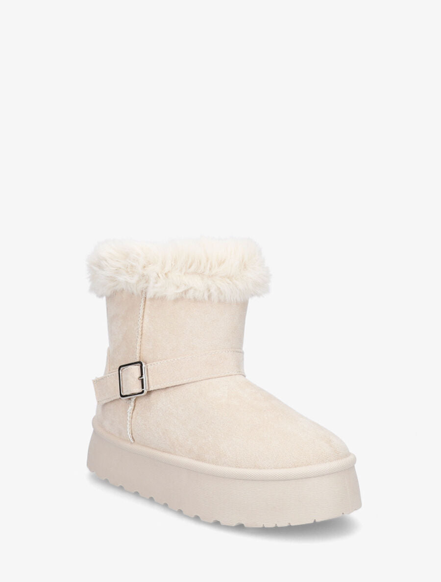 Bottines montantes fourrées à sangle - Beige - 2
