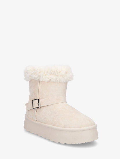 Bottines montantes fourrées à sangle - Beige - 2