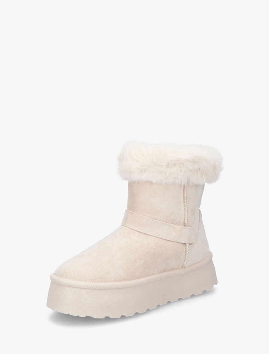 Bottines montantes fourrées à sangle - Beige - 3