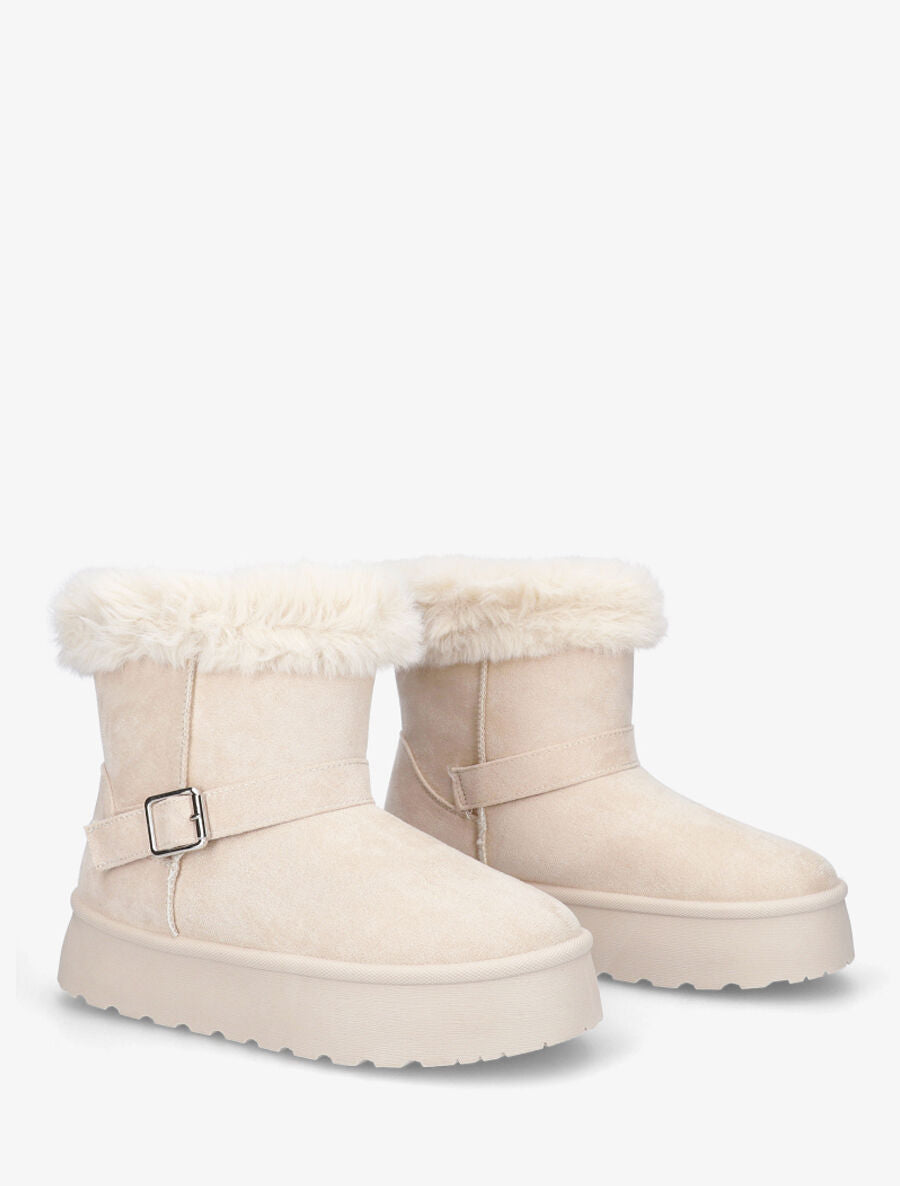 Bottines montantes fourrées à sangle - Beige - 4