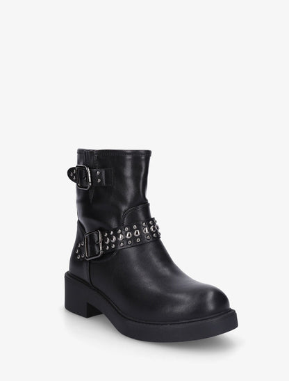 Bottines en simili à sangles cloutées - Noir - 2
