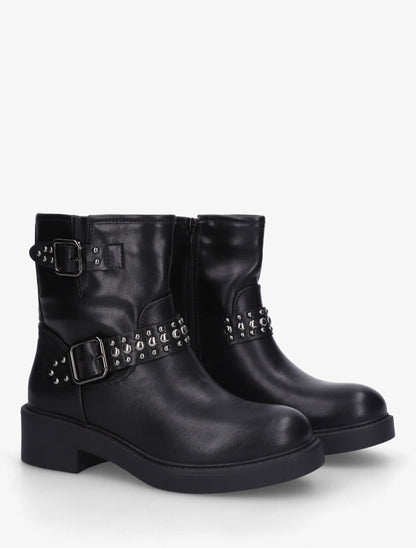 Bottines en simili à sangles cloutées - Noir - 4