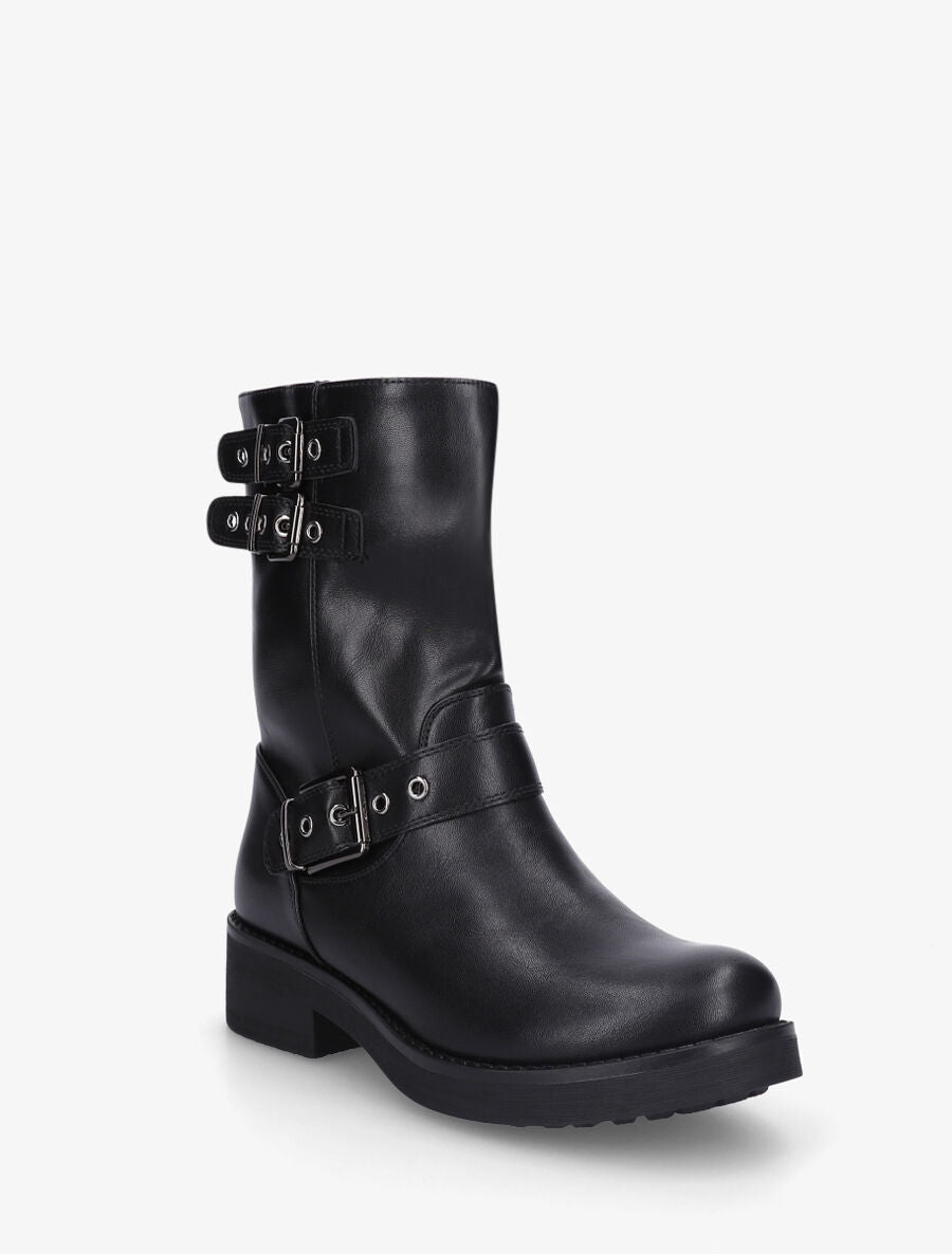 Bottines en simili à triple sangles - Noir - 2