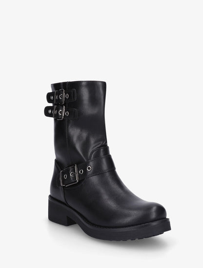 Bottines en simili à triple sangles - Noir - 2