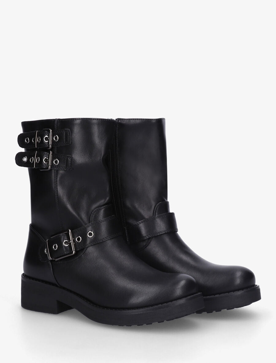 Bottines en simili à triple sangles - Noir - 4