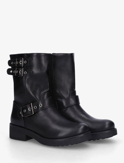 Bottines en simili à triple sangles - Noir - 4