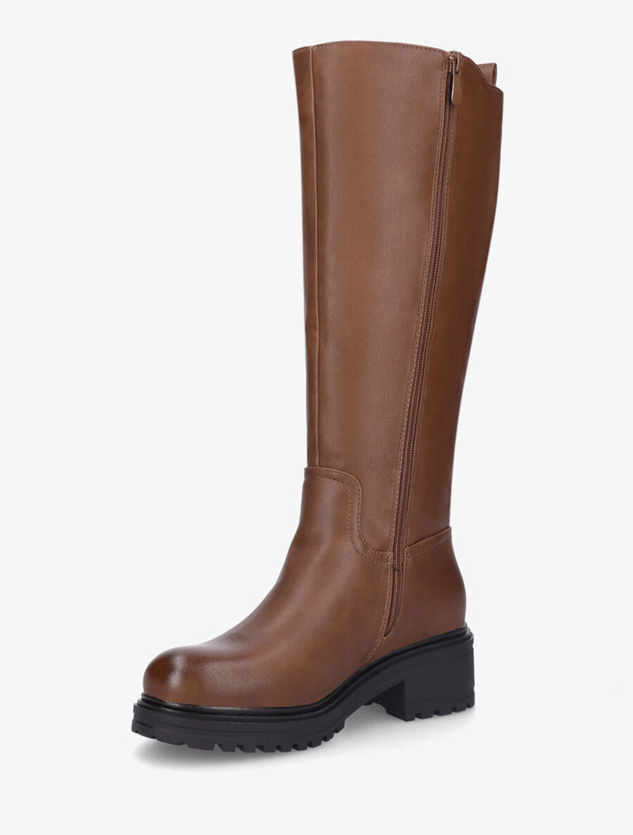 Bottes élastiquées en simili - Camel - 3