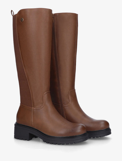Bottes élastiquées en simili - Camel - 4