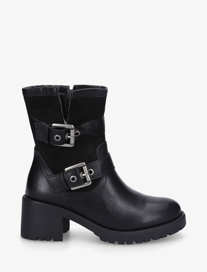 Bottines bimatière sanglées - Noir - 1