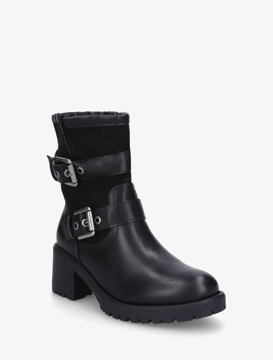 Bottines bimatière sanglées - Noir - 2