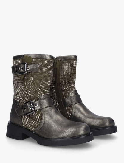 Bottines en simili strassées et sanglées - Kaki - 4