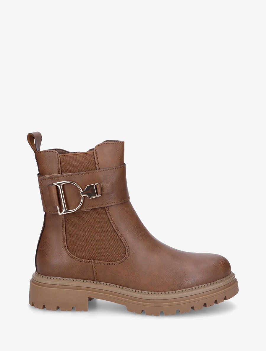 Bottines élastiquées en simili - Camel - 5