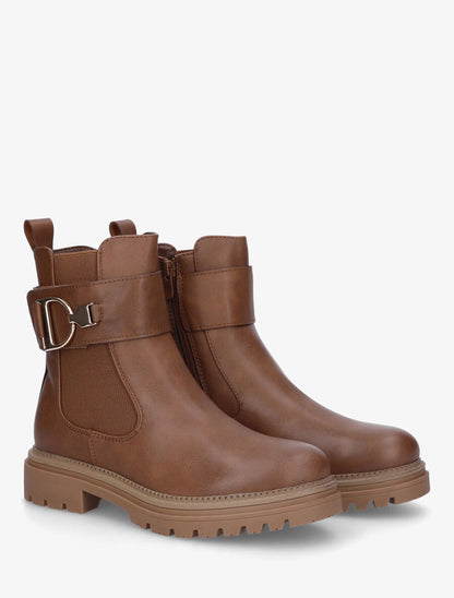 Bottines élastiquées en simili - Camel - 4