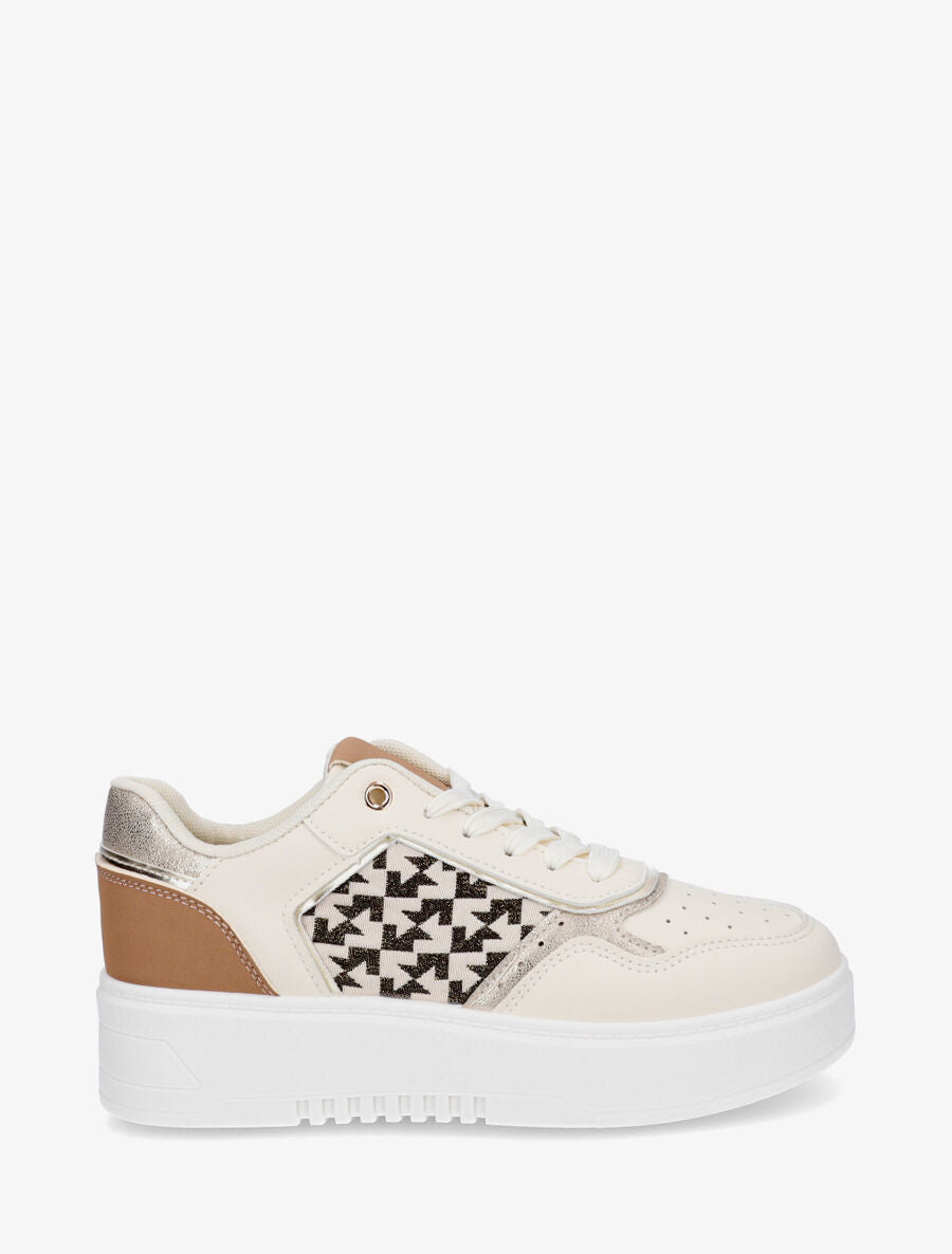 Sneakers en simili à imprimé graphique irisé - Camel - 5