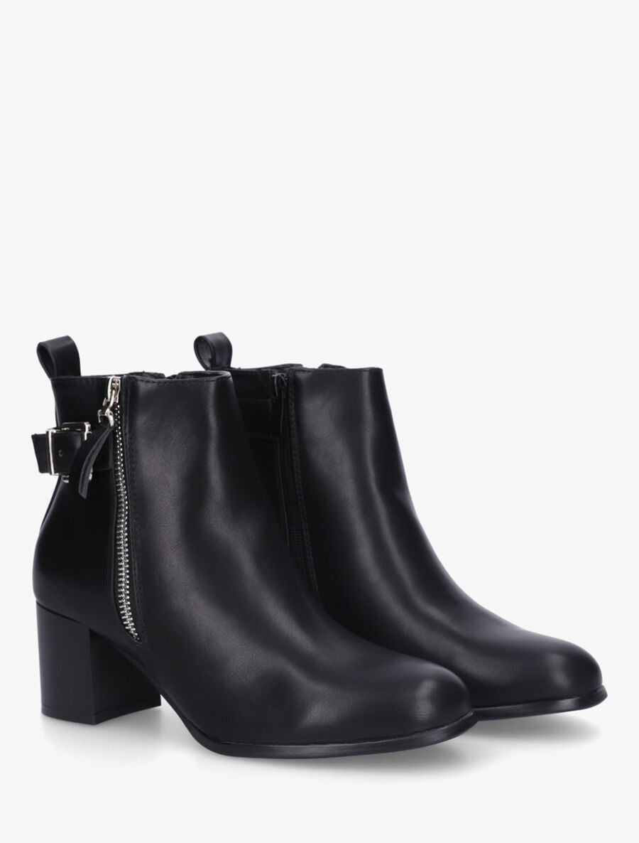 Bottines en simili à zip décoratif - Noir - 4