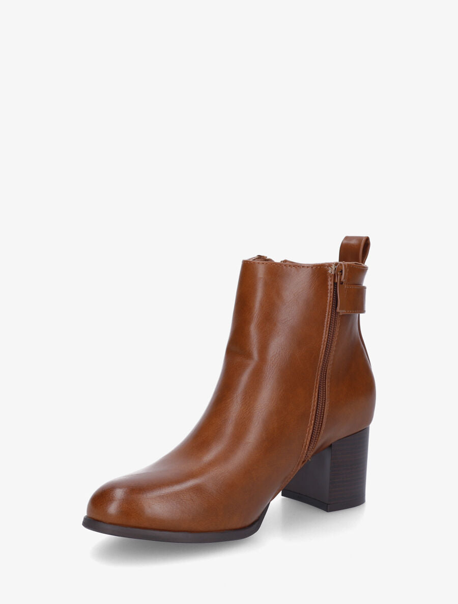 Bottines en simili à zip décoratif - Camel - 3