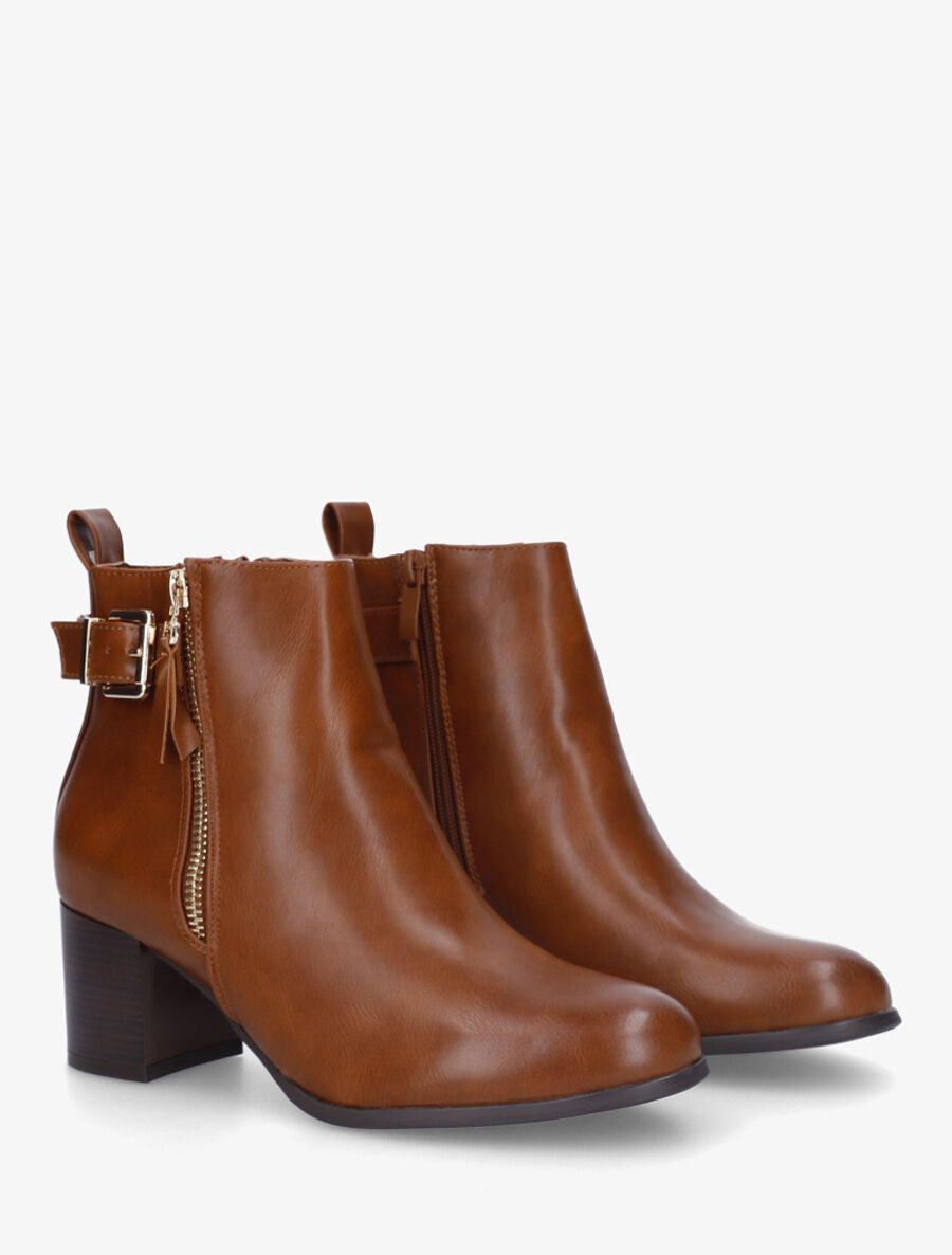Bottines en simili à zip décoratif - Camel - 4