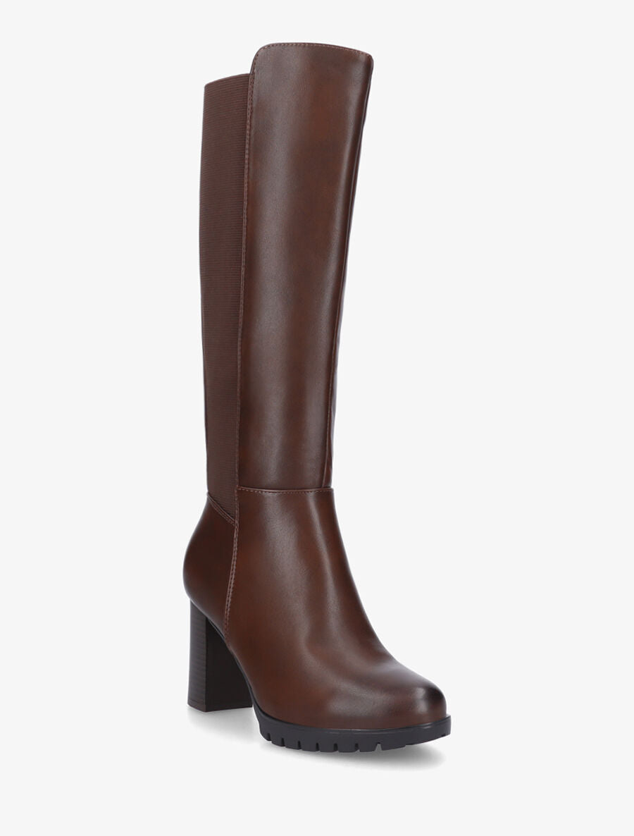 Bottes élastiquées unies à talon haut - Marron - 2